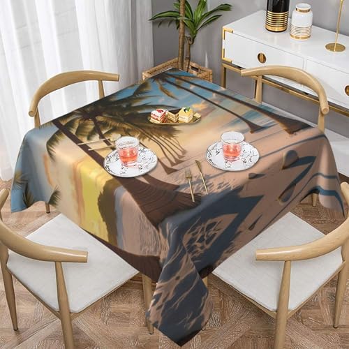 WZYWHJ Quadratische dekorative Tischdecke, 137,2 x 137,2 cm, waschbar, wiederverwendbar, Motiv: Strandkokospalmen WZYWHJ Quadratische dekorative Tischdecke, 137,2 x 137,2 cm, waschbar, wiederverwendbar, Motiv: Strandkokospalmen von WZYWHJ