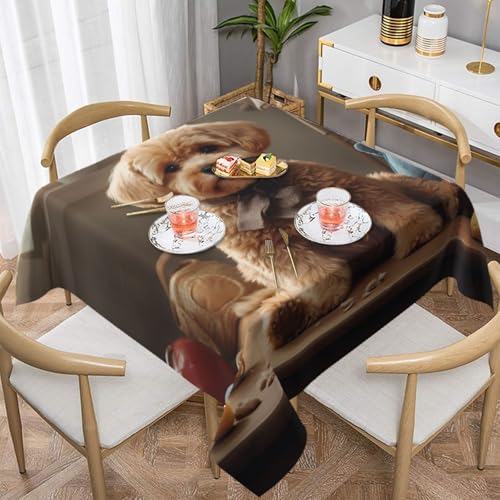 WZYWHJ Quadratische dekorative Tischdecke, 137,2 x 137,2 cm, waschbar, wiederverwendbar, Motiv: Teddyhund von WZYWHJ