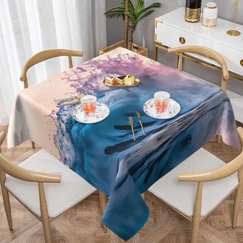 WZYWHJ Quadratische dekorative Tischdecke, 137,2 x 137,2 cm, waschbar, wiederverwendbar, Motiv: Tintenspritzer, Wellen, Bild WZYWHJ Quadratische dekorative Tischdecke, 137,2 x 137,2 cm, waschbar, wiederverwendbar, Motiv: Tintenspritzer, Wellen, Bild von WZYWHJ