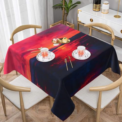 WZYWHJ Quadratische dekorative Tischdecke, 137,2 x 137,2 cm, waschbar, wiederverwendbar, Motiv: feuriger Sonnenuntergang WZYWHJ Quadratische dekorative Tischdecke, 137,2 x 137,2 cm, waschbar, wiederverwendbar, Motiv: feuriger Sonnenuntergang von WZYWHJ