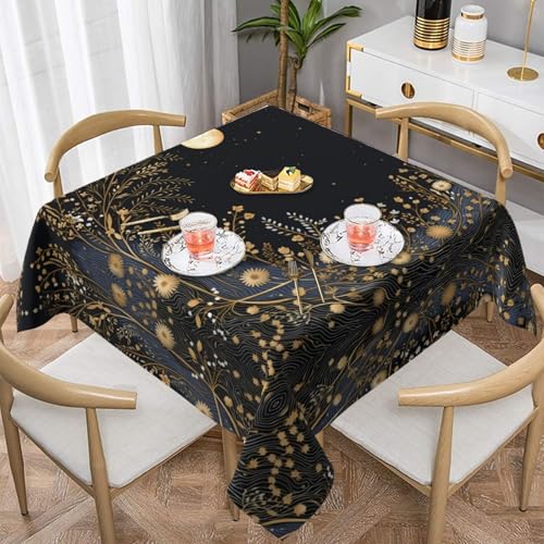 WZYWHJ Quadratische dekorative Tischdecke, 137,2 x 137,2 cm, waschbar, wiederverwendbar, Motiv: goldener Mond WZYWHJ Quadratische dekorative Tischdecke, 137,2 x 137,2 cm, waschbar, wiederverwendbar, Motiv: goldener Mond von WZYWHJ