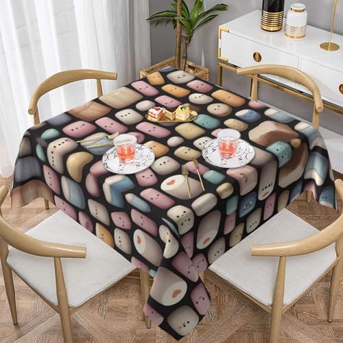 WZYWHJ Quadratische dekorative Tischdecke, 137,2 x 137,2 cm, waschbar, wiederverwendbar, buntes Baumwoll-Süßigkeitenmuster von WZYWHJ
