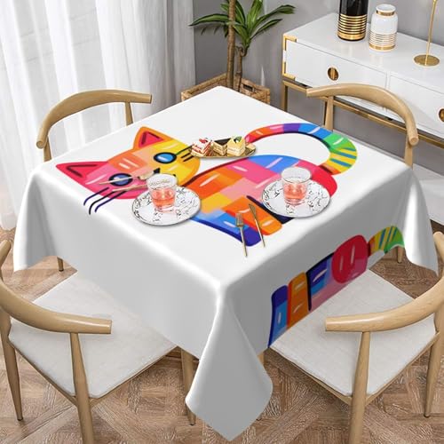 WZYWHJ Quadratische dekorative Tischdecke, 137,2 x 137,2 cm, waschbar, wiederverwendbar, buntes Katzenbild WZYWHJ Quadratische dekorative Tischdecke, 137,2 x 137,2 cm, waschbar, wiederverwendbar, buntes Katzenbild von WZYWHJ