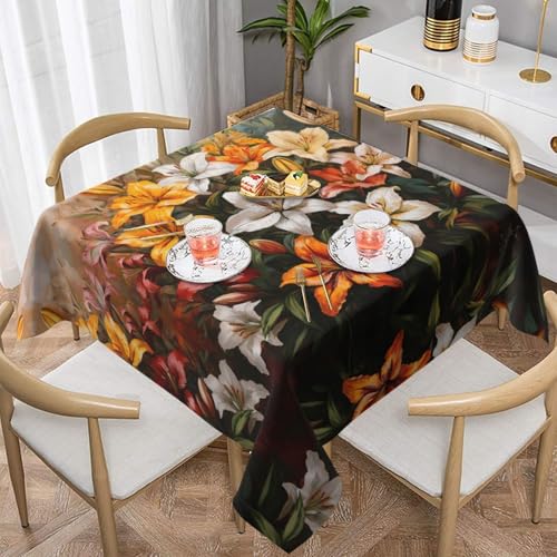 WZYWHJ Quadratische dekorative Tischdecke, 137,2 x 137,2 cm, waschbar, wiederverwendbar, buntes Lilienmuster WZYWHJ Quadratische dekorative Tischdecke, 137,2 x 137,2 cm, waschbar, wiederverwendbar, buntes Lilienmuster von WZYWHJ