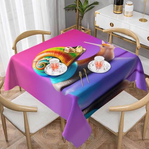 WZYWHJ Quadratische dekorative Tischdecke, 137,2 x 137,2 cm, waschbar, wiederverwendbar, buntes Schneckenbild von WZYWHJ