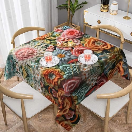 WZYWHJ Quadratische dekorative Tischdecke, 137,2 x 137,2 cm, waschbar, wiederverwendbar, buntes Stickbild WZYWHJ Quadratische dekorative Tischdecke, 137,2 x 137,2 cm, waschbar, wiederverwendbar, buntes Stickbild von WZYWHJ