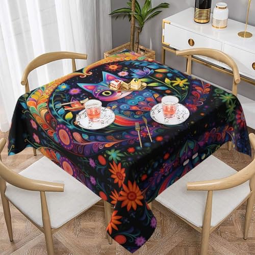 WZYWHJ Quadratische dekorative Tischdecke, 137,2 x 137,2 cm, waschbar, wiederverwendbar, buntes Tabby-Katzenbild WZYWHJ Quadratische dekorative Tischdecke, 137,2 x 137,2 cm, waschbar, wiederverwendbar, buntes Tabby-Katzenbild von WZYWHJ