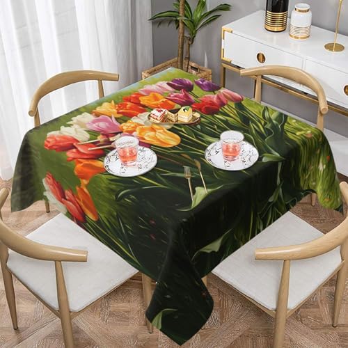 WZYWHJ Quadratische dekorative Tischdecke, 137,2 x 137,2 cm, waschbar, wiederverwendbar, buntes Tulpenmuster WZYWHJ Quadratische dekorative Tischdecke, 137,2 x 137,2 cm, waschbar, wiederverwendbar, buntes Tulpenmuster von WZYWHJ