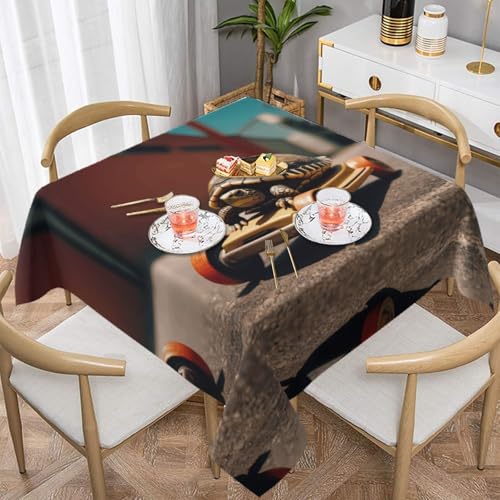 WZYWHJ Quadratische dekorative Tischdecke, 137,2 x 137,2 cm, waschbar, wiederverwendbar, kleine Schildkröte auf einem Spielzeugauto, bedruckt WZYWHJ Quadratische dekorative Tischdecke, 137,2 x 137,2 cm, waschbar, wiederverwendbar, kleine Schildkröte auf einem Spielzeugauto, bedruckt von WZYWHJ