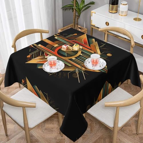 WZYWHJ Quadratische dekorative Tischdecke, 137,2 x 137,2 cm, waschbar, wiederverwendbar, symmetrisches Art-Deco-Schriftmuster WZYWHJ Quadratische dekorative Tischdecke, 137,2 x 137,2 cm, waschbar, wiederverwendbar, symmetrisches Art-Deco-Schriftmuster von WZYWHJ