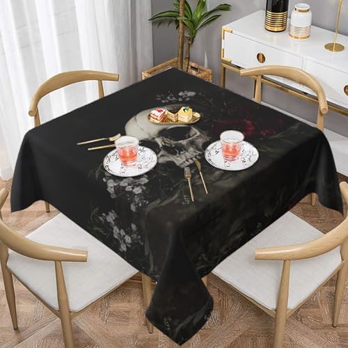 WZYWHJ Quadratische dekorative Tischdecke, 137,2 x 137,2 cm, waschbare und wiederverwendbare Skelette in den toten Blumen, bedruckt WZYWHJ Quadratische dekorative Tischdecke, 137,2 x 137,2 cm, waschbare und wiederverwendbare Skelette in den toten Blumen, bedruckt von WZYWHJ