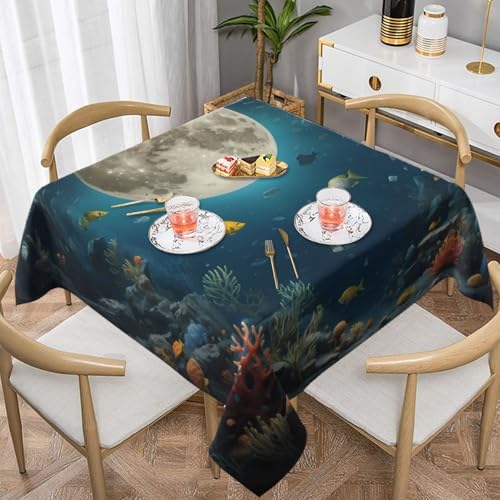 WZYWHJ Quadratische dekorative Tischdecke, 152,4 x 152,4 cm, waschbar, wiederverwendbar, Mond unter dem Meer, bedruckt WZYWHJ Quadratische dekorative Tischdecke, 152,4 x 152,4 cm, waschbar, wiederverwendbar, Mond unter dem Meer, bedruckt von WZYWHJ