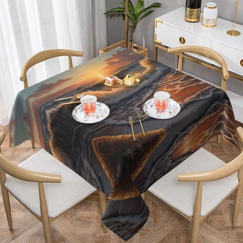 WZYWHJ Quadratische dekorative Tischdecke, 152,4 x 152,4 cm, waschbar, wiederverwendbar, Motiv: Sonnenaufgang am Meer WZYWHJ Quadratische dekorative Tischdecke, 152,4 x 152,4 cm, waschbar, wiederverwendbar, Motiv: Sonnenaufgang am Meer von WZYWHJ