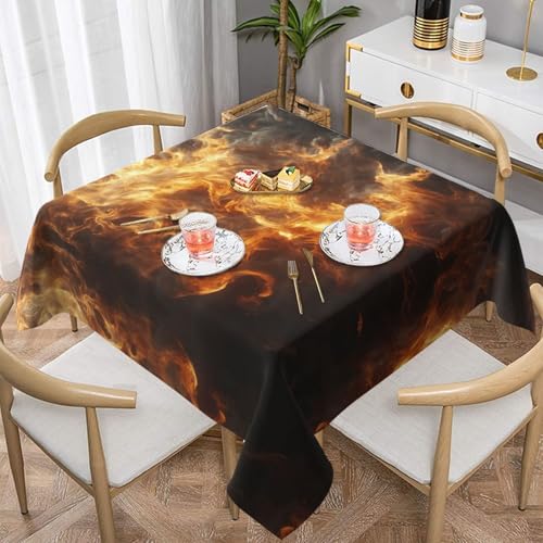 WZYWHJ Quadratische dekorative Tischdecke, 152,4 x 152,4 cm, waschbar, wiederverwendbar, Motiv: brennende Flammen von WZYWHJ