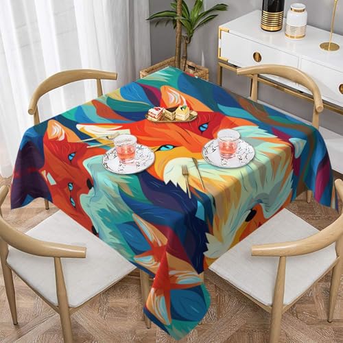 WZYWHJ Quadratische dekorative Tischdecke, 152,4 x 152,4 cm, waschbar, wiederverwendbar, Motiv: bunte kleine Füchse WZYWHJ Quadratische dekorative Tischdecke, 152,4 x 152,4 cm, waschbar, wiederverwendbar, Motiv: bunte kleine Füchse von WZYWHJ