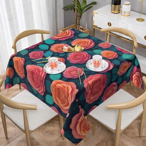 WZYWHJ Quadratische dekorative Tischdecke, 152,4 x 152,4 cm, waschbar, wiederverwendbar, Rosenblütenmuster WZYWHJ Quadratische dekorative Tischdecke, 152,4 x 152,4 cm, waschbar, wiederverwendbar, Rosenblütenmuster von WZYWHJ
