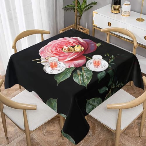 WZYWHJ Quadratische dekorative Tischdecke, 152,4 x 152,4 cm, waschbar, wiederverwendbar, Rosenmuster von WZYWHJ