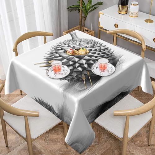 WZYWHJ Quadratische dekorative Tischdecke, 152,4 x 152,4 cm, waschbar, wiederverwendbar, Skizze Durian bedruckt von WZYWHJ