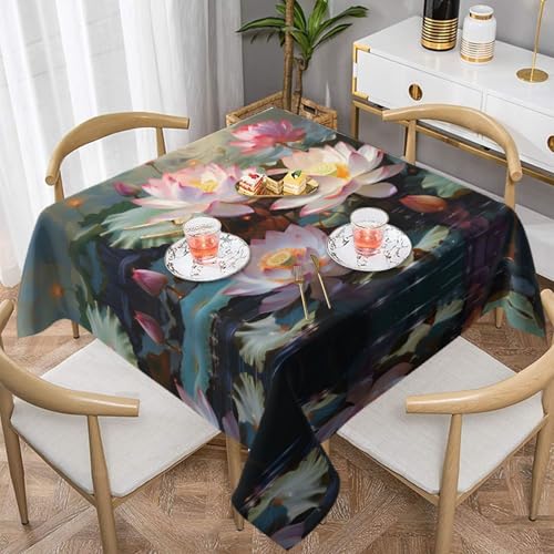 WZYWHJ Quadratische dekorative Tischdecke, 152,4 x 152,4 cm, waschbar, wiederverwendbar, Sommer-Lotusdruck WZYWHJ Quadratische dekorative Tischdecke, 152,4 x 152,4 cm, waschbar, wiederverwendbar, Sommer-Lotusdruck von WZYWHJ