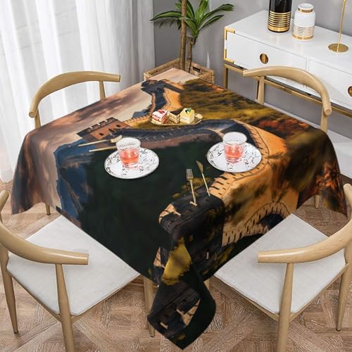 WZYWHJ Quadratische dekorative Tischdecke, 152,4 x 152,4 cm, waschbar, wiederverwendbar, bedruckt mit der Chinesischen Mauer WZYWHJ Quadratische dekorative Tischdecke, 152,4 x 152,4 cm, waschbar, wiederverwendbar, bedruckt mit der Chinesischen Mauer von WZYWHJ