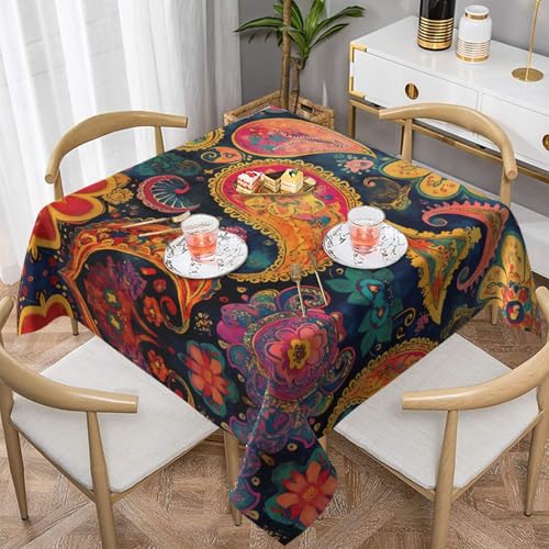WZYWHJ Quadratische dekorative Tischdecke, 152,4 x 152,4 cm, waschbar, wiederverwendbar, buntes Retro-Blumenmuster WZYWHJ Quadratische dekorative Tischdecke, 152,4 x 152,4 cm, waschbar, wiederverwendbar, buntes Retro-Blumenmuster von WZYWHJ