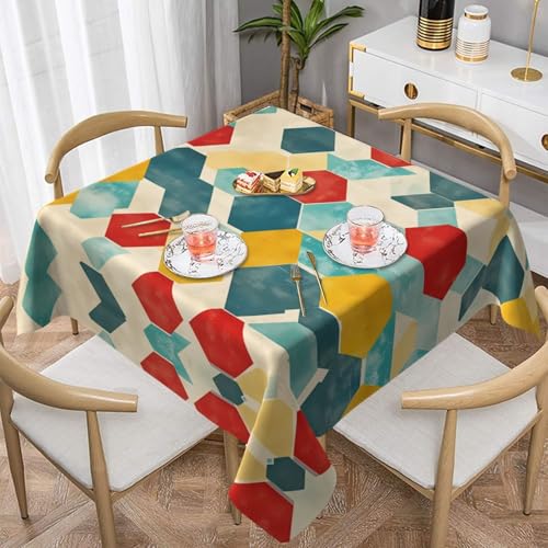WZYWHJ Quadratische dekorative Tischdecke, 152,4 x 152,4 cm, waschbar, wiederverwendbar, buntes Retro-Karo-Muster WZYWHJ Quadratische dekorative Tischdecke, 152,4 x 152,4 cm, waschbar, wiederverwendbar, buntes Retro-Karo-Muster von WZYWHJ