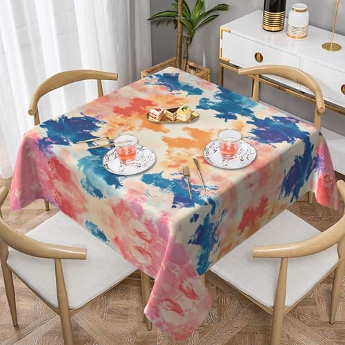 WZYWHJ Quadratische dekorative Tischdecke, 152,4 x 152,4 cm, waschbar, wiederverwendbar, dreifarbiges Batikbild von WZYWHJ