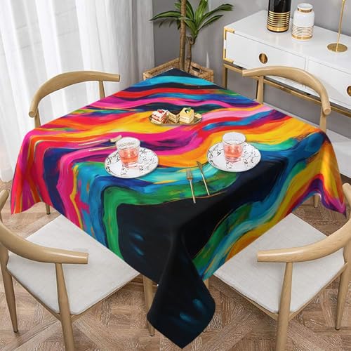 WZYWHJ Quadratische dekorative Tischdecke, 152,4 x 152,4 cm, waschbar, wiederverwendbar, fluoreszierendes Streifenmuster WZYWHJ Quadratische dekorative Tischdecke, 152,4 x 152,4 cm, waschbar, wiederverwendbar, fluoreszierendes Streifenmuster von WZYWHJ