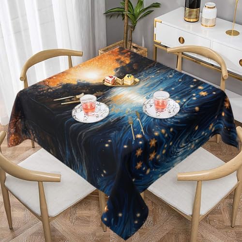 WZYWHJ Quadratische dekorative Tischdecke, 152,4 x 152,4 cm, waschbar, wiederverwendbar, glitzernder Flussdruck von WZYWHJ