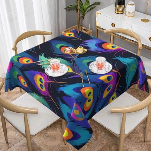 WZYWHJ Quadratische dekorative Tischdecke, 152,4 x 152,4 cm, waschbar, wiederverwendbar, neonfarbene Pfauenfeder-Drucke WZYWHJ Quadratische dekorative Tischdecke, 152,4 x 152,4 cm, waschbar, wiederverwendbar, neonfarbene Pfauenfeder-Drucke von WZYWHJ