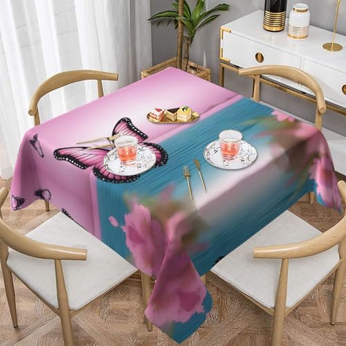 WZYWHJ Quadratische dekorative Tischdecke, 152,4 x 152,4 cm, waschbar, wiederverwendbar, rosa Schmetterlings- und Meeresmuster WZYWHJ Quadratische dekorative Tischdecke, 152,4 x 152,4 cm, waschbar, wiederverwendbar, rosa Schmetterlings- und Meeresmuster von WZYWHJ