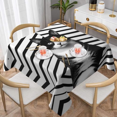 WZYWHJ Quadratische dekorative Tischdecke, 152,4 x 152,4 cm, waschbar, wiederverwendbar, schwarz-weiße Katzendrucke WZYWHJ Quadratische dekorative Tischdecke, 152,4 x 152,4 cm, waschbar, wiederverwendbar, schwarz-weiße Katzendrucke von WZYWHJ
