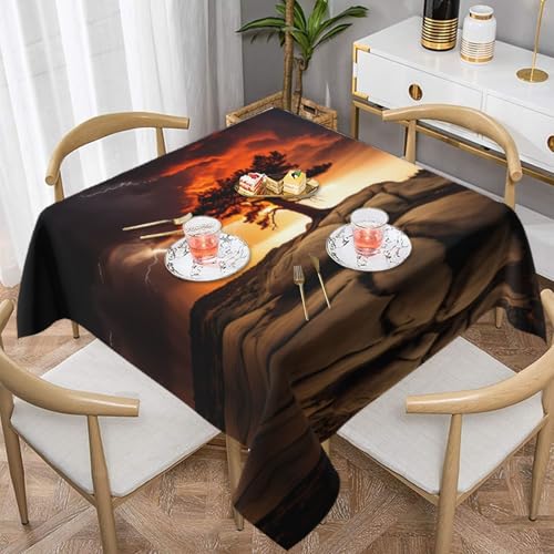 WZYWHJ Quadratische dekorative Tischdecke, 152,4 x 152,4 cm, waschbar und wiederverwendbar, Donner und Blitzdruck von WZYWHJ