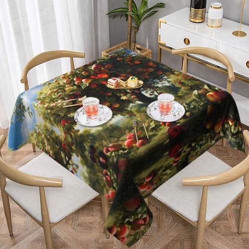 WZYWHJ Quadratische dekorative Tischdecke, 152,4 x 152,4 cm, waschbar und wiederverwendbar, Obstbäume, bedruckt von WZYWHJ