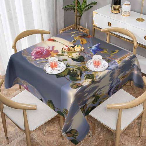 WZYWHJ Quadratische dekorative Tischdecke, 152,4 x 152,4 cm, waschbar und wiederverwendbar, bedruckt mit Morning Glory und Rose von WZYWHJ
