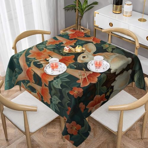 WZYWHJ Quadratische dekorative Tischdecke, 152,4 x 152,4 cm, waschbar und wiederverwendbar, kleines Kaninchen unter dem Morgenglory, bedruckt WZYWHJ Quadratische dekorative Tischdecke, 152,4 x 152,4 cm, waschbar und wiederverwendbar, kleines Kaninchen unter dem Morgenglory, bedruckt von WZYWHJ
