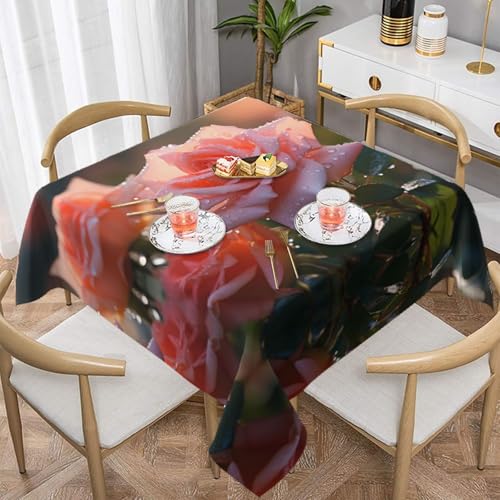 WZYWHJ Quadratische dekorative Tischdecke, 152,4 x 152,4 cm, waschbar und wiederverwendbar, rosa Rosen-Druck von WZYWHJ