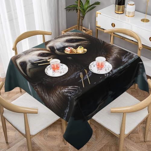 WZYWHJ Quadratische dekorative Tischdecke, 152,4 x 152,4 cm, waschbar und wiederverwendbar, zwei niedliche Wasserfaultiere, bedruckt WZYWHJ Quadratische dekorative Tischdecke, 152,4 x 152,4 cm, waschbar und wiederverwendbar, zwei niedliche Wasserfaultiere, bedruckt von WZYWHJ