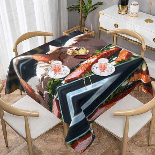 WZYWHJ Quadratische dekorative Tischdecke, 152,4 x 152,4 cm, waschbare und wiederverwendbare Katze, die Fische frisst WZYWHJ Quadratische dekorative Tischdecke, 152,4 x 152,4 cm, waschbare und wiederverwendbare Katze, die Fische frisst von WZYWHJ