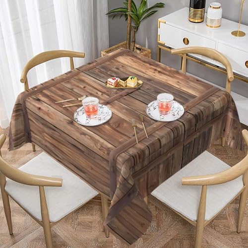 WZYWHJ Quadratische dekorative Tischdecke, 152,4 x 152,4 cm, waschbare und wiederverwendbare Landhaus-Scheunen-Holztür, bedruckt von WZYWHJ