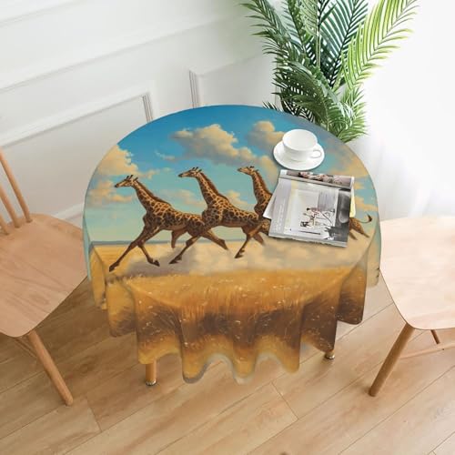 WZYWHJ Runde, lange Tischdecke mit Laufgiraffen-Muster, Anti-Überlauf und knitterfrei, Esstischdecke, 152,4 cm von WZYWHJ