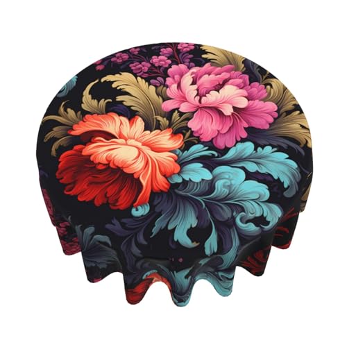 WZYWHJ Runde, lange Tischdecke mit buntem Blumenmuster, Anti-Überlaufen und knitterfrei, Esstischdecke, 152,4 cm von WZYWHJ