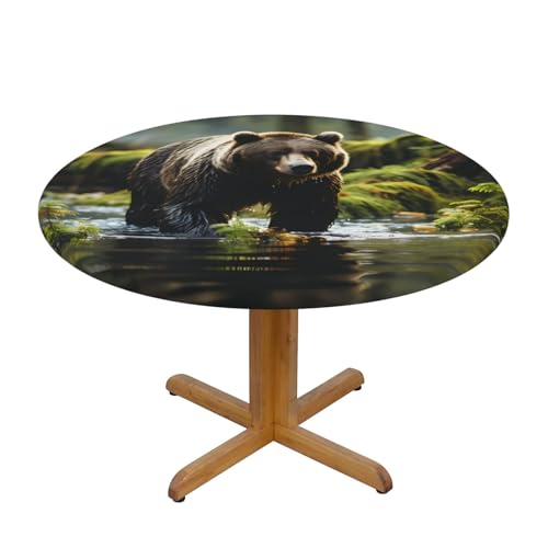 WZYWHJ Runde Tischdecke, Motiv: Braunbär, rund, wasserdicht, knitterfrei, für Esstisch, Dekoration, Tischdecke WZYWHJ Runde Tischdecke, Motiv: Braunbär, rund, wasserdicht, knitterfrei, für Esstisch, Dekoration, Tischdecke von WZYWHJ