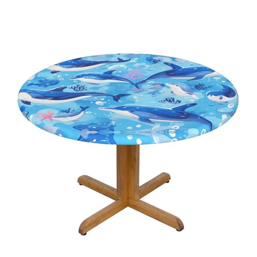 WZYWHJ Runde Tischdecke, Motiv: Ozean-Delphin, blickend auf dich, wasserdicht, knitterfrei, für Esstisch, Dekoration, Tischdecke WZYWHJ Runde Tischdecke, Motiv: Ozean-Delphin, blickend auf dich, wasserdicht, knitterfrei, für Esstisch, Dekoration, Tischdecke von WZYWHJ