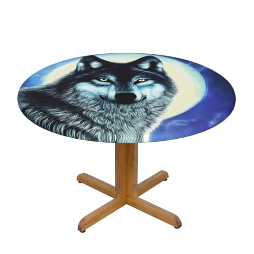 WZYWHJ Runde Tischdecke, Motiv: Wolf unter dem Mond, wasserdicht, knitterfrei, für Esstischdekoration, Tischdecke WZYWHJ Runde Tischdecke, Motiv: Wolf unter dem Mond, wasserdicht, knitterfrei, für Esstischdekoration, Tischdecke von WZYWHJ