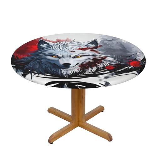 WZYWHJ Runde Tischdecke, Motiv: Wolfskopf, tropfendes Blut, wasserdicht, knitterfrei, für Esstisch, Dekoration, Tischdecke WZYWHJ Runde Tischdecke, Motiv: Wolfskopf, tropfendes Blut, wasserdicht, knitterfrei, für Esstisch, Dekoration, Tischdecke von WZYWHJ