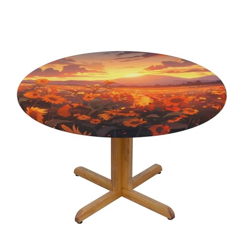 WZYWHJ Runde Tischdecke, Motiv: gelbe Sonnenblumen bei Sonnenuntergang, wasserdicht, knitterfrei, für Esstisch, Dekoration, Tischdecke WZYWHJ Runde Tischdecke, Motiv: gelbe Sonnenblumen bei Sonnenuntergang, wasserdicht, knitterfrei, für Esstisch, Dekoration, Tischdecke von WZYWHJ