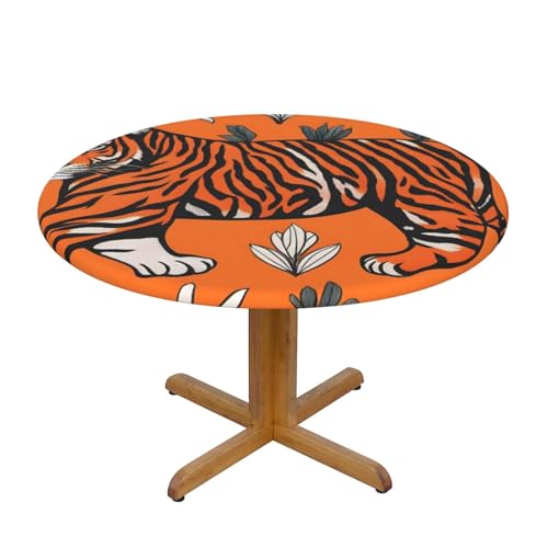 WZYWHJ Runde Tischdecke, Motiv: orangefarbener Tiger, Leopardenmuster, wasserdicht, knitterfrei, für Esstisch, Dekoration, Tischdecke WZYWHJ Runde Tischdecke, Motiv: orangefarbener Tiger, Leopardenmuster, wasserdicht, knitterfrei, für Esstisch, Dekoration, Tischdecke von WZYWHJ