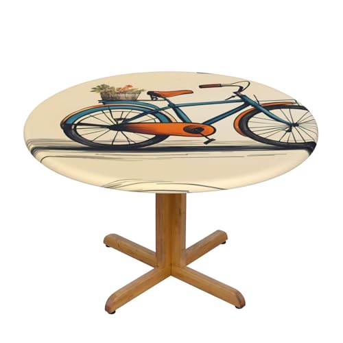 WZYWHJ Runde Tischdecke, Retro-Fahrrad, bedruckt, wasserdicht, knitterfrei, für Esstisch, Dekoration, Tischdecke von WZYWHJ