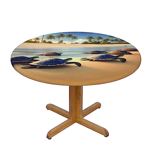 WZYWHJ Runde Tischdecke, Schildkröten am Strand, wasserdicht, knitterfrei, für Esstisch, Dekoration, Tischdecke von WZYWHJ